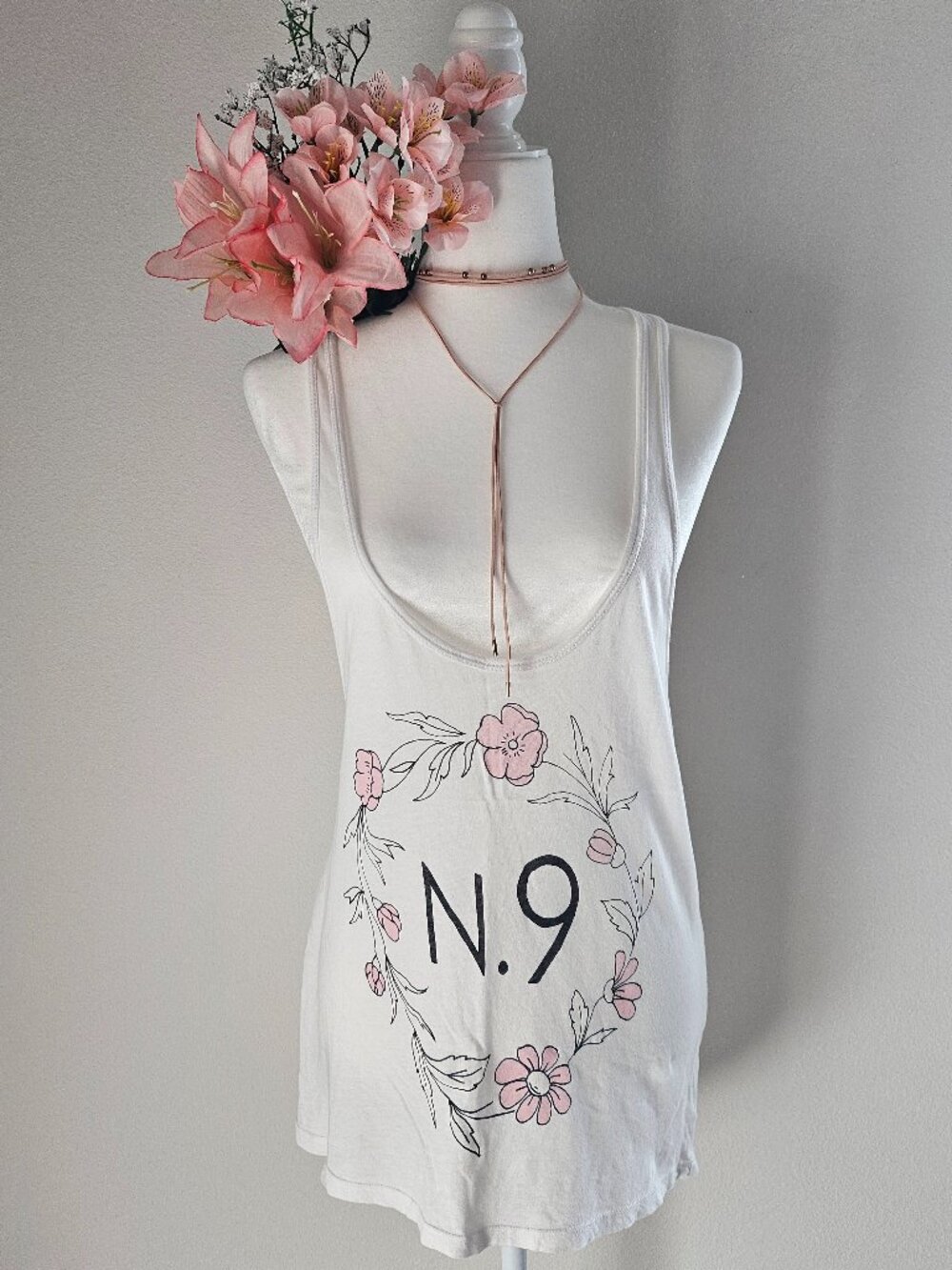 Wildfox N.9 Floral Graphic Racerback Tank Top - Size L